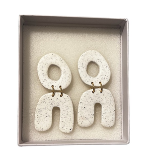 Handmade Cream and Peppered Gray Polymer Clay Earrings with Surgical Steel Posts